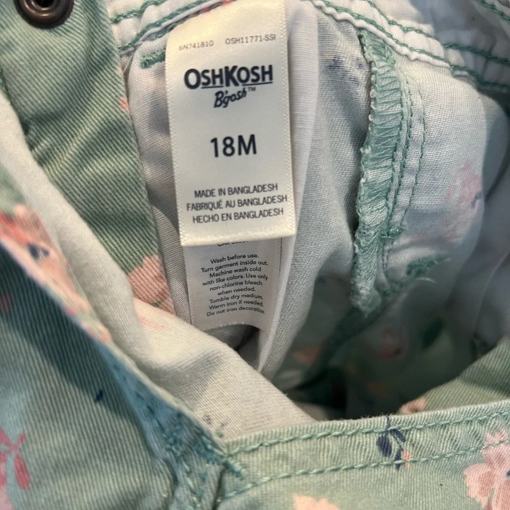 OshKosh B'gosh Floral Green Overalls 18 months